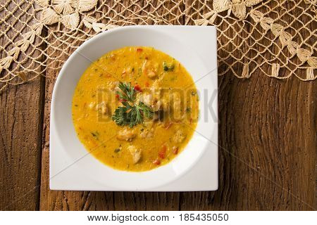 Shrimp Bobo - A Brazilian Dish Of Shrimp In A Pure Of Manioc Meal And Coconut Milk. Bobo De Camarao.