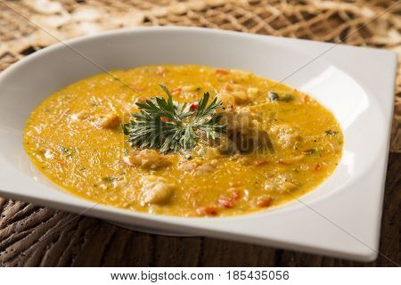 Shrimp Bobo - A Brazilian Dish Of Shrimp In A Pure Of Manioc Meal And Coconut Milk. Bobo De Camarao.