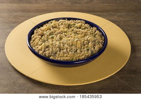 Farofa - Toastef Manioc Flour And Pork - Traditional Brazilian Side Dish.
