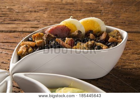 Delicious appetizer of tropeiro beans. Typical food in Brazil