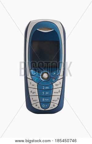 Old-fashioned portable telephone isolated on white background