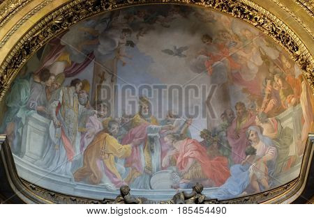 ROME, ITALY - SEPTEMBER 03: Fresco in Basilica of Saint Sylvester the First (San Silvestro in Capite) in Rome, Italy on September 03, 2016.