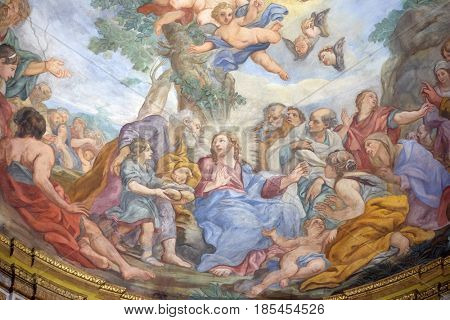 ROME, ITALY - SEPTEMBER 03: The fresco of The Miracle of Multiplication on the main apse of Basilica di Sant Andrea delle Fratte, Rome, Italy on September 03, 2016.