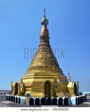 View O The Majestic Golden Stupa On The Top Of Mount Zwegabin, Hpa-an (myanmar)