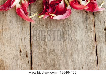Sesbania flower Put on wooden floor for use concept on empty space.