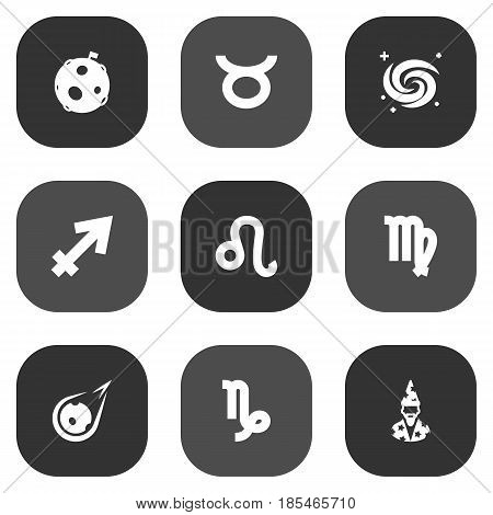 Set Of 9 Astronomy Icons Set.Collection Of Augur, Archer, Virgin And Other Elements.