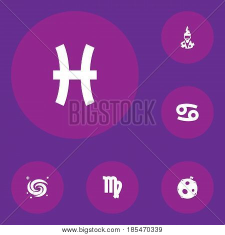Set Of 6 Horoscope Icons Set.Collection Of Space, Virgin, Augur And Other Elements.