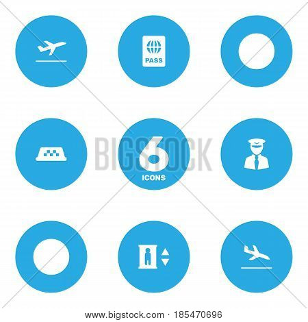 Set Of 6 Land Icons Set.Collection Of Leaving, Letdown, Aviator And Other Elements.