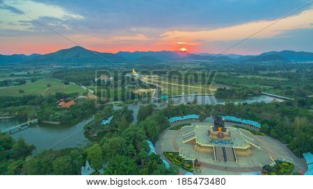 Sunset At Wat Huay Mongkol Temple