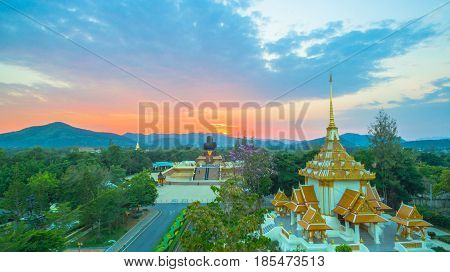 Sunset At Wat Huay Mongkol Temple