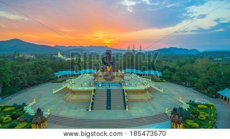 Sunset At Wat Huay Mongkol Temple