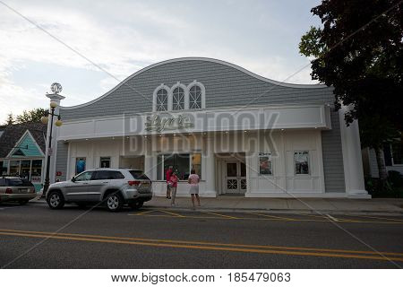 HARBOR SPRINGS, MICHIGAN / UNITED STATES - August 4, 2016: One may watch movies at the Lyric Cinema in downtown Harbor Springs.