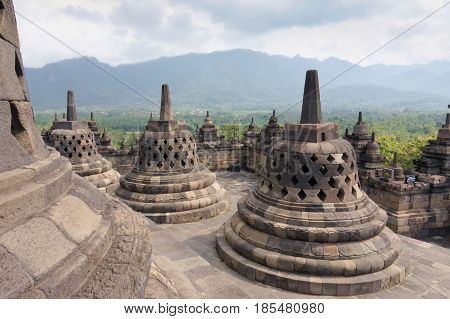 The 9th-century Mahayana Buddhist temple Borobudur Magelang Regency near Yogyakarta Java Island Indonesia .