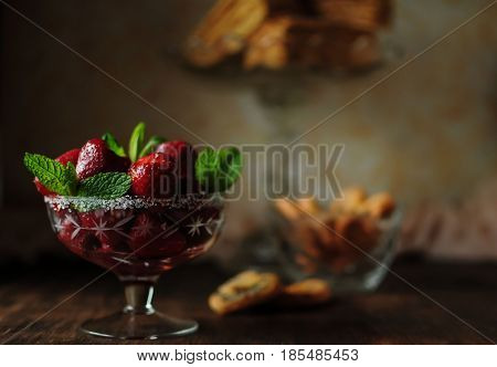 Tasty juicy beautiful strawberry in a vase