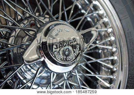 Berlin - May 11: Detail Of The Wheel Sports Car Jaguar Xk140 Roadster, (black And White), 26Th Oldti