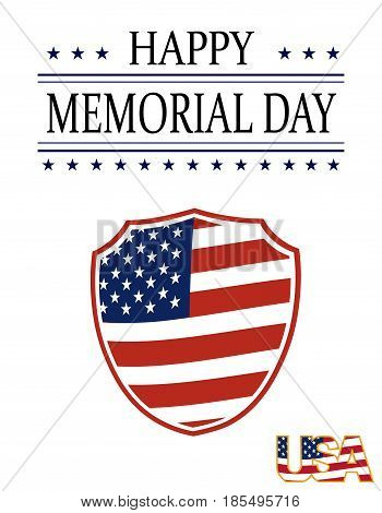 Happy Memory Day card. Illustration in honor of the national holiday of the United States with a shield in the style of the US flag. Festive postcard. Vector illustration