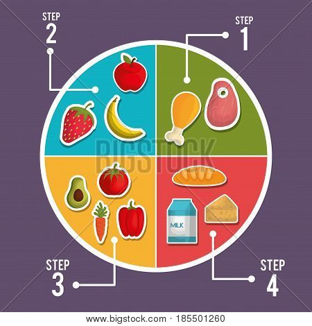 nutrition infographic presentacion with food and vegetables icons over purple background. colorful design. vector illustration