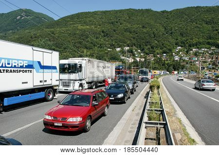 Vehicles On A Traffic Jam On The Highway At Melide