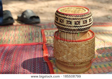 bamboo container for holding cooked glutinous rice