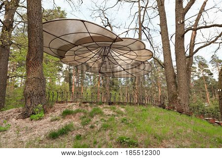 Gomel, Belarus - 30 April, 2017: A Beautiful Architectural Solution. Arbor Without Walls On The Basi