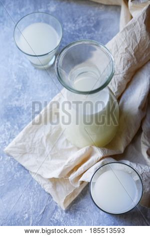 Homemade serum in a Pitcher in rustic style. Top view