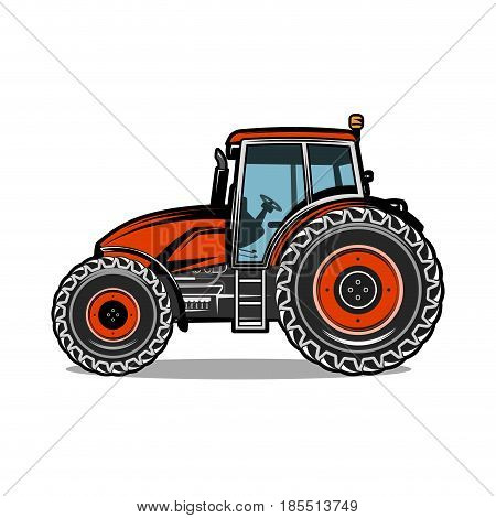 white tractor on black background vector illustration