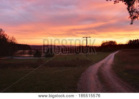 Beautiful Red Sunset Near Heuberg In Bavaria