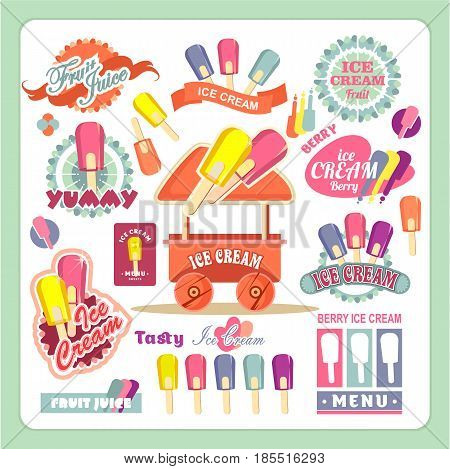 Vector emblems ice cream badges signs for shopping tents stores design elements isolated on a white background in a flat -flette style