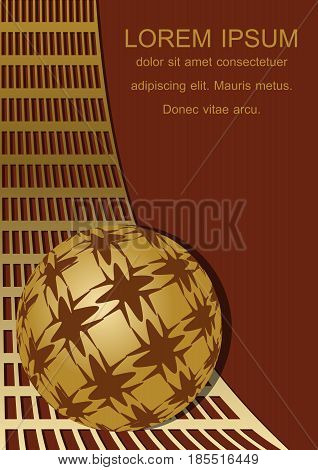Dark red background with golden grid and sphere in op-art style, blank space for own text, 3d illusion, vector EPS 10
