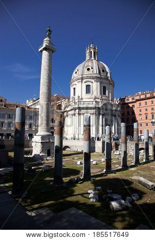 imperial Forum Traian Column Santa Maria di Loreto Church and Chiessa del santissimo nome di Maria