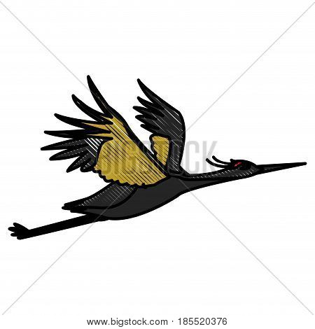 drawing japanese traditional bird crane feathers flying vector illustration