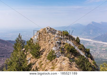View from Monte Chiampon to plain of Friuli-Venezia Giulia in Italy in spring