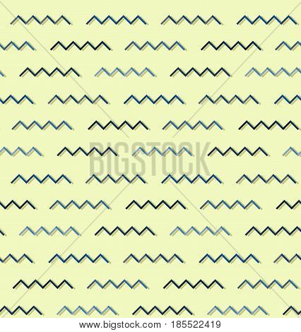Seamless pattern with blue zigzag elements on yellow background