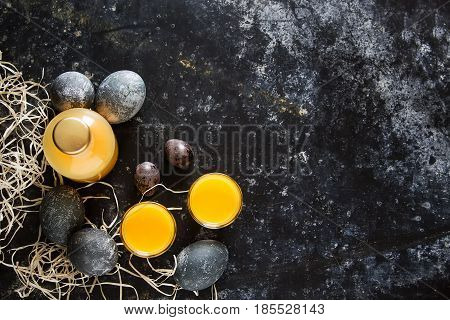 Traditional Italian Yellow Egg Liquor, Bombardino. Dark Backgrou