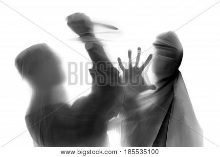 two silhouettes with knife at a crime scene