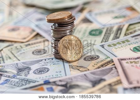us coin abobe dollar banknote. close up