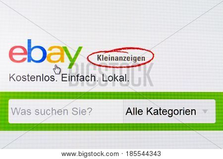 Dusseldorf Germany - May 09 2017: website of germany ebay small advertisement - ebay kleinanzeigen closeup