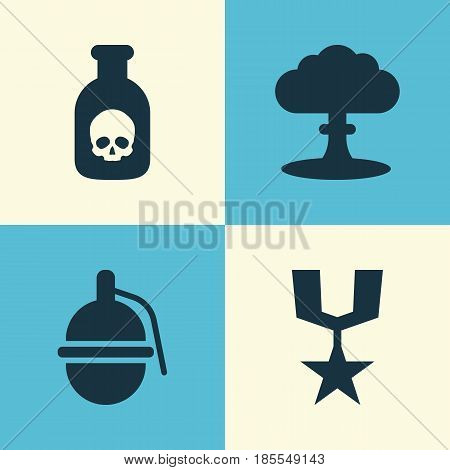 Warfare Icons Set. Collection Of Order, Danger, Atom And Other Elements. Also Includes Symbols Such As Nuclear, Bombshell, Atom.