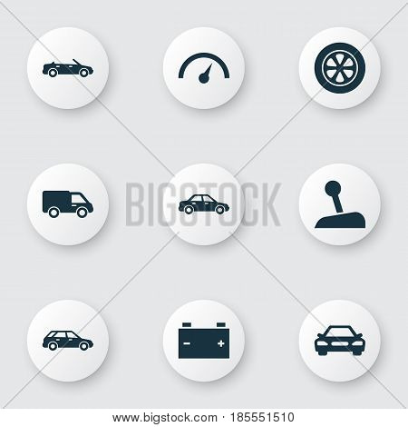 Car Icons Set. Collection Of Truck, Accumulator, Auto And Other Elements. Also Includes Symbols Such As Convertible, Lorry, Van.