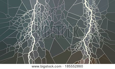 Vector horizontal illustration of lightning in the night sky in stained glass window.