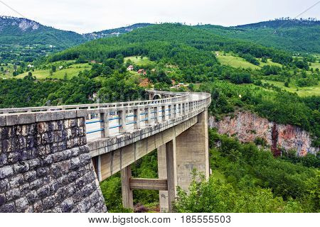 Mountain landscape, Montenegro. Durdevica Tara arc bridge in the mountains