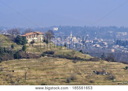 Winter landscape from the road to Montevecchia (Lecco Brianza Lombardy Italy)
