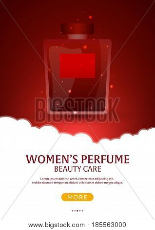 Perfume Bottle. Womens Perfume. Beauty Care. Template, Mockup For Ads, Magazine, Branding. Vector Il