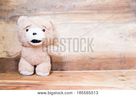 Teddy Bear Wood Background,alone ,baby ,background ,bear ,beautiful, birthday ,brown ,child ,childhood ,concept ,design, floo,r gift lonely,love