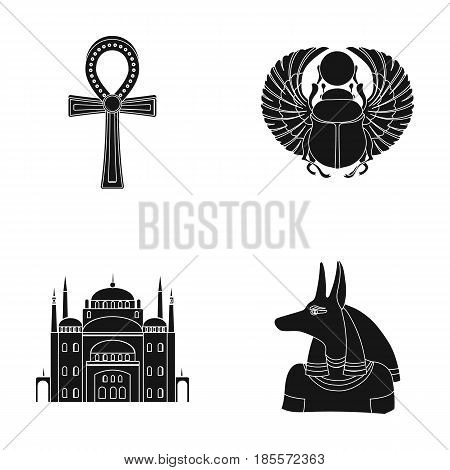 Anubis, Ankh, Cairo citadel, Egyptian beetle.Ancient Egypt set collection icons in black style vector symbol stock illustration .