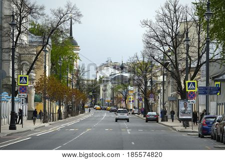 Moscow, Russia - May, 5, 2017: View of Ordinka street in Moscow, Russia