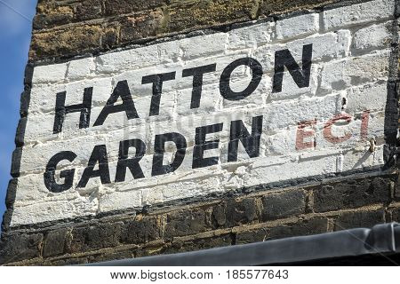 Hatton Garden street sign on London street corner