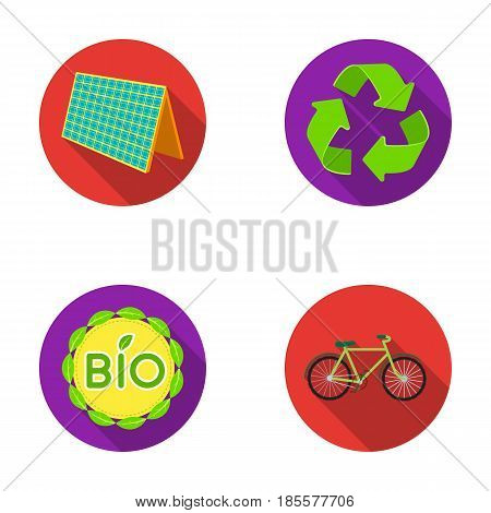Bio label, eco bike, solar panel, recycling sign.Bio and ecology set collection icons in flat style vector symbol stock illustration .