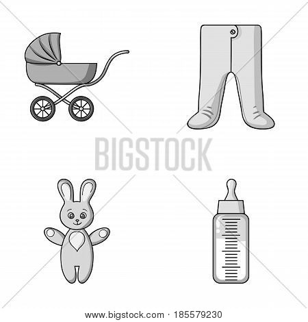 Stroller, bottle with a pacifier, toy, sliders.Baby born set collection icons in monochrome style vector symbol stock illustration .