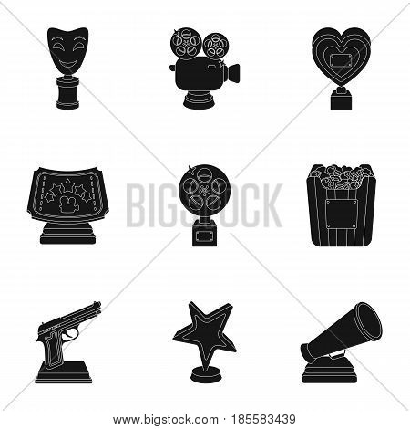 A set of awards for the movie viewings. Awards to the Director, the actor. Moovie awards icon in set collection on black style vector symbol stock web illustration.